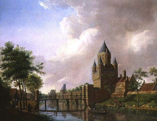 Utsikt over Kleine Houtpoort, Haarlem av Isaac Ouwater