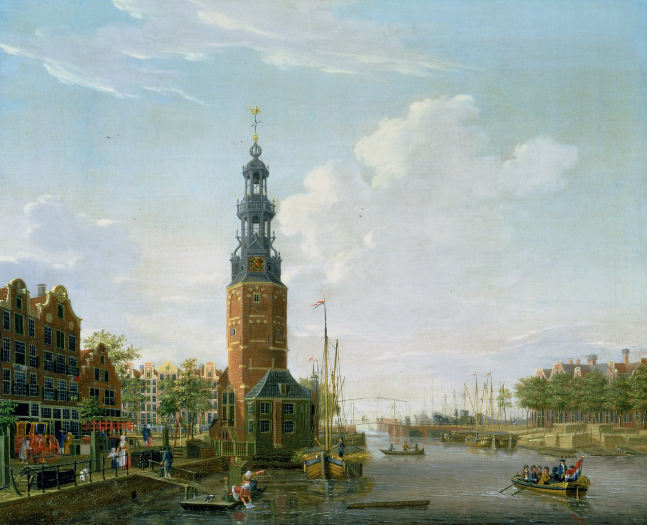 Utsikt over Amsterdam med Montelbaanstower på Oude Schans, 1777 av Isaac Ouwater