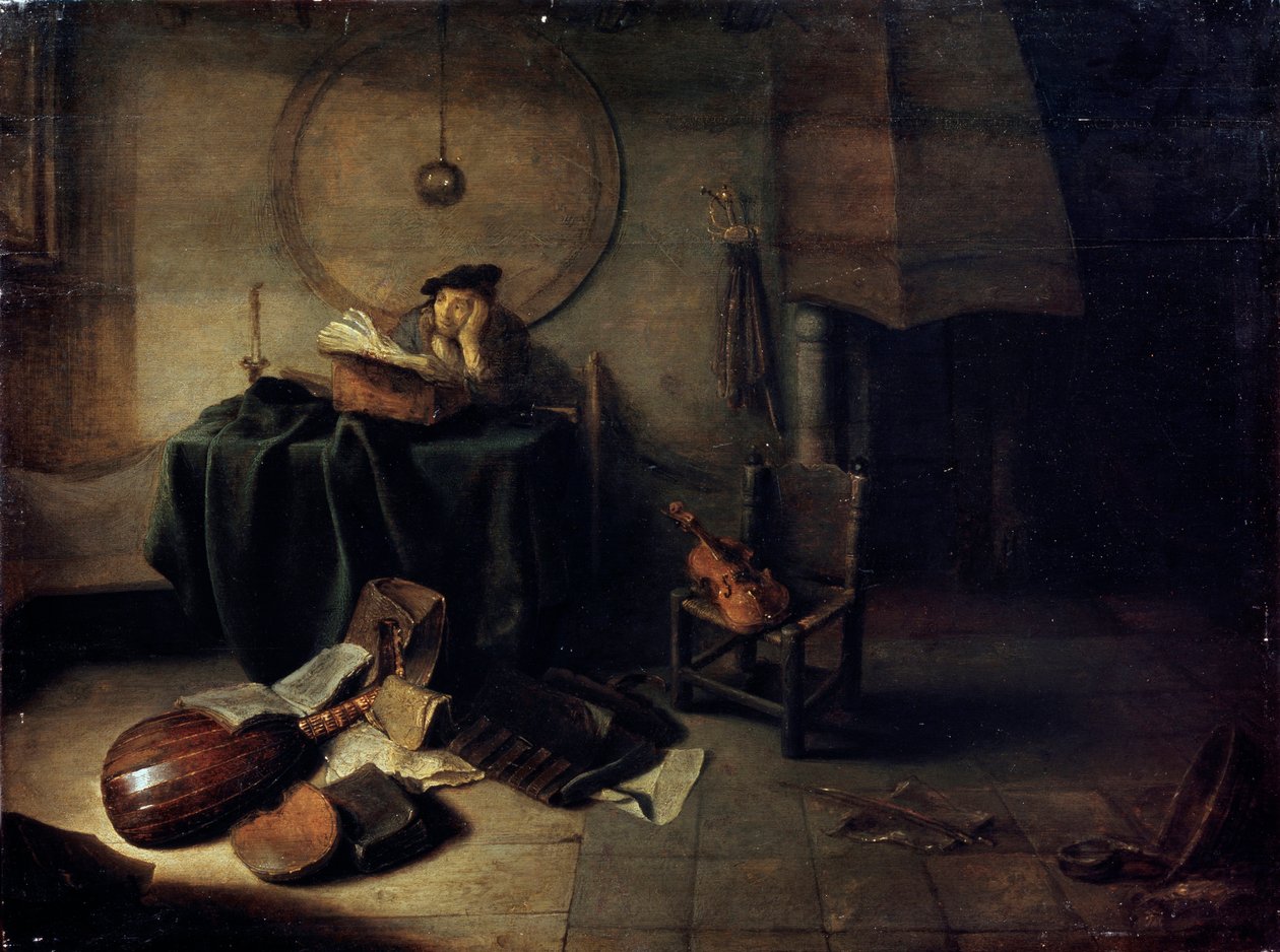 'Melancholy II Scientist in his studio', nederlandsk maleri fra 1600-tallet av Isaak de Jouderville