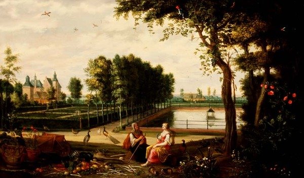 Vertumnus og Pomona (panel) av Isaak van Oosten