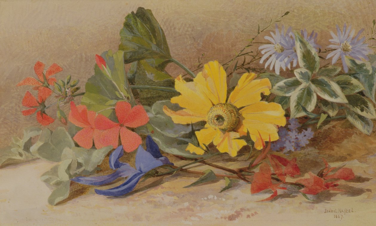 Stilleben - blandede blomster, 1867 av Isabel Oakley Naftel