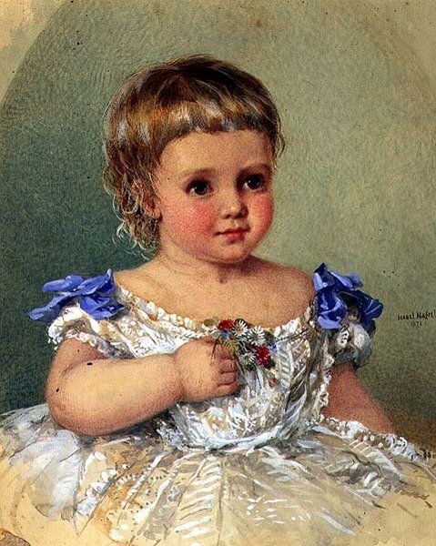 Portrett av et barn med en posy av ville blomster av Isabel Oakley Naftel