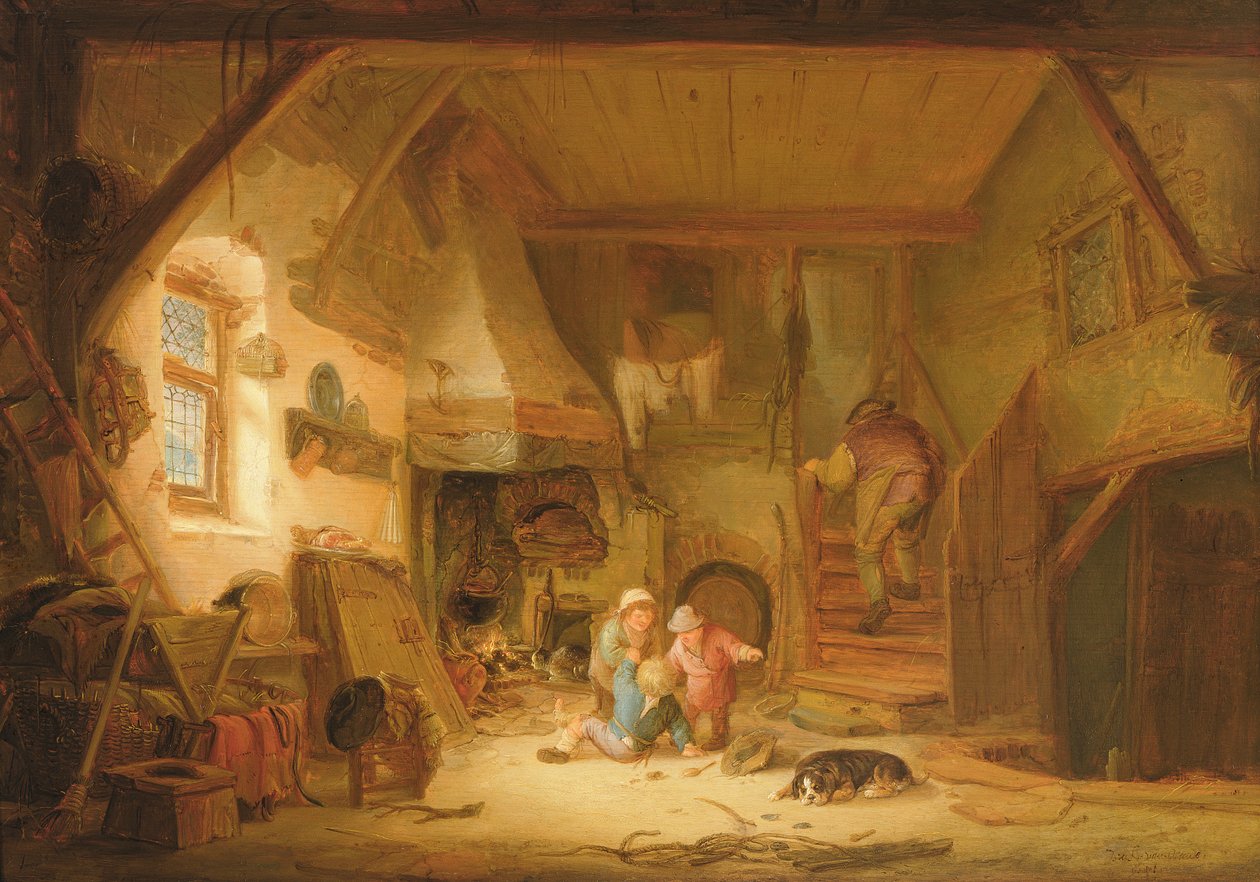 Barn som leker ved en hyttebrann, 1641 av Isack van Ostade