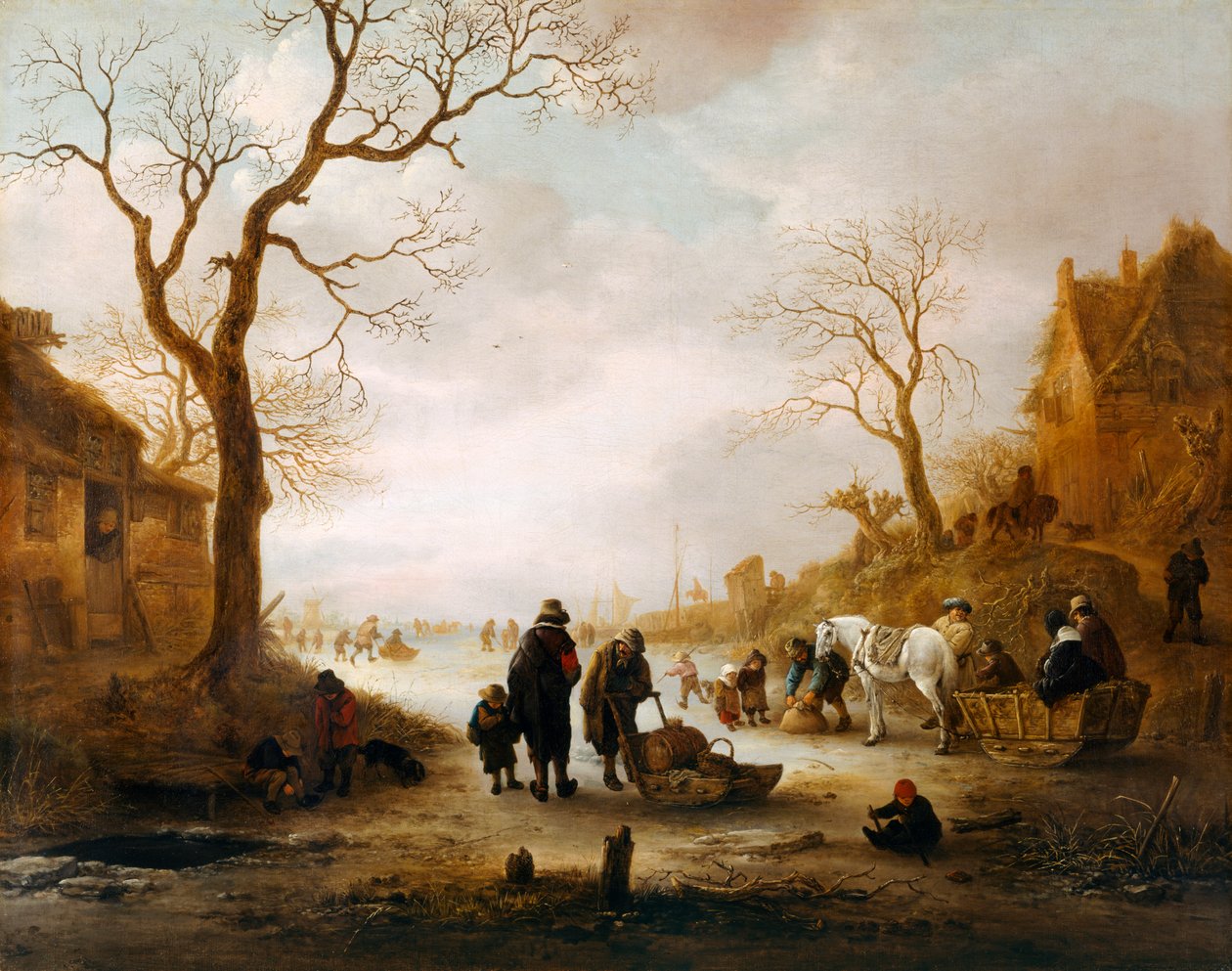 En kanal om vinteren (olje på lerret) av Isack van Ostade