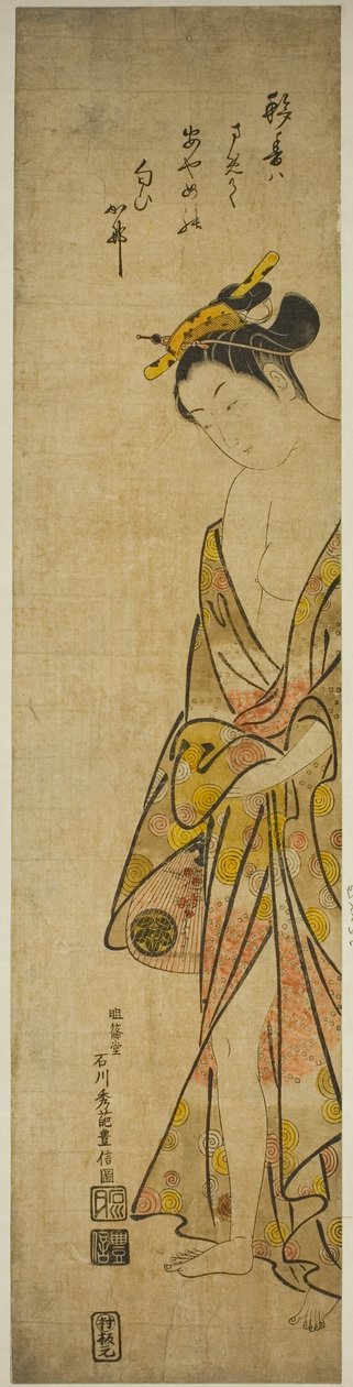 Ung kvinne etter et bad av Ishikawa Toyonobu