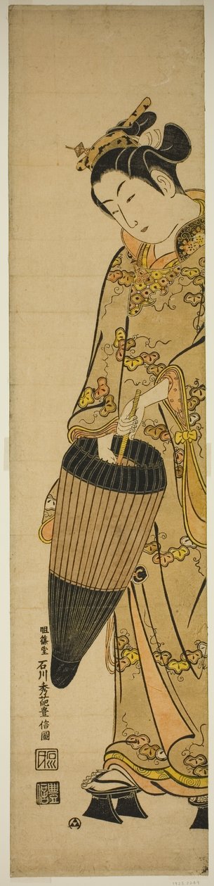 Ung kvinne med paraply av Ishikawa Toyonobu