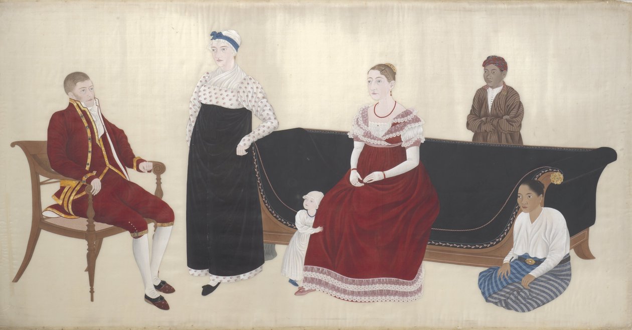 Portrett av Cock Blomhoff-familien, deres våtsøster og to slaver av Ishizaki Yushi (attributed to)