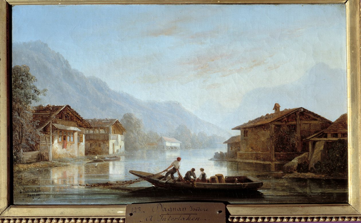 Sveitsiske fiskere i Interlaken. Maleri av Isidore Dagnan (1794 - 1873) av Isidore Dagnan
