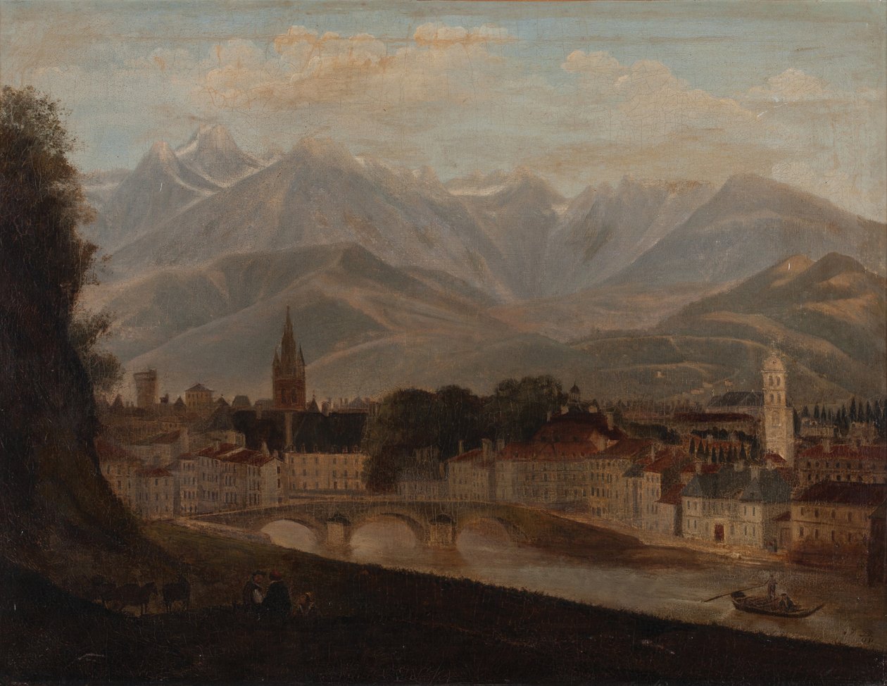 Utsikt over Grenoble, Belledonne-fjellkjeden i bakgrunnen 1831 (Olje på lerret) av Isidore Dagnan