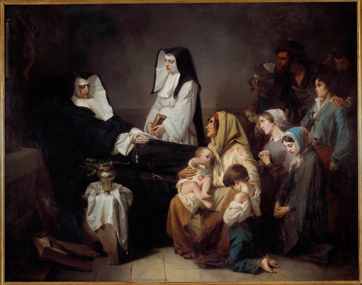 Død av en veldedighetssøster Fattige familier samles nær liket av nonnen. Maleri av Isidore Alexandre Augustin Pils (1813-1875) 1850 Søn. 2,43x3,08 m Paris, musee d