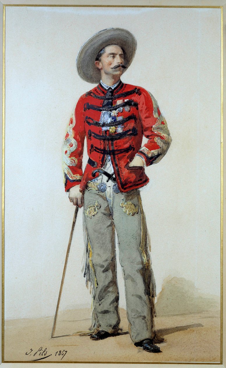 Expedition of Mexico (1861-1867): portrett av general Gaston Galliffet (1830-1909) i kontragerillero i Mexico. Akvarell av Isidore Alexandre Augustin Pils (1813-1875) 1867 Søn. 0,39x0,24 m. Paris, musee de l'Armee - fransk intervensjon i Mexico eller av Isidore Pils