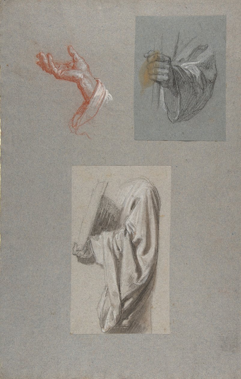 en. Hånd av Saint Remi, f. Hånd av Saint Remi, ca. Draperistudie for Acolyte Holding Book..., 1800-tallet av Isidore Pils