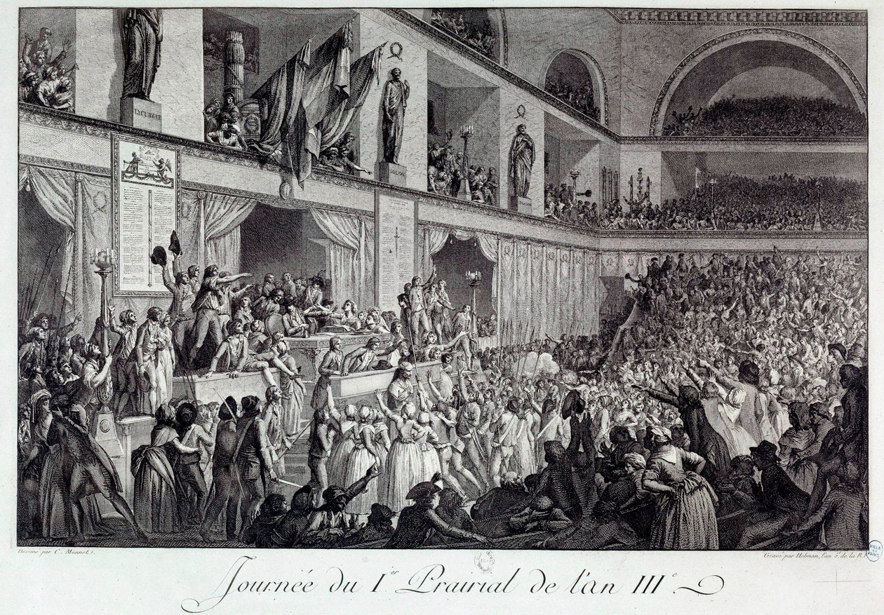 Den franske revolusjonen: dagen for folkets opprør mot sult i I Prairial of Year III (20/05/1795): Befolkningen invaderte konvensjonen og massakrerte deputerte Jean Bertrand Feraud (1759-1795), som hadde ansvaret for forsyningen av Paris, som opp av Isidore Stanislas Helman