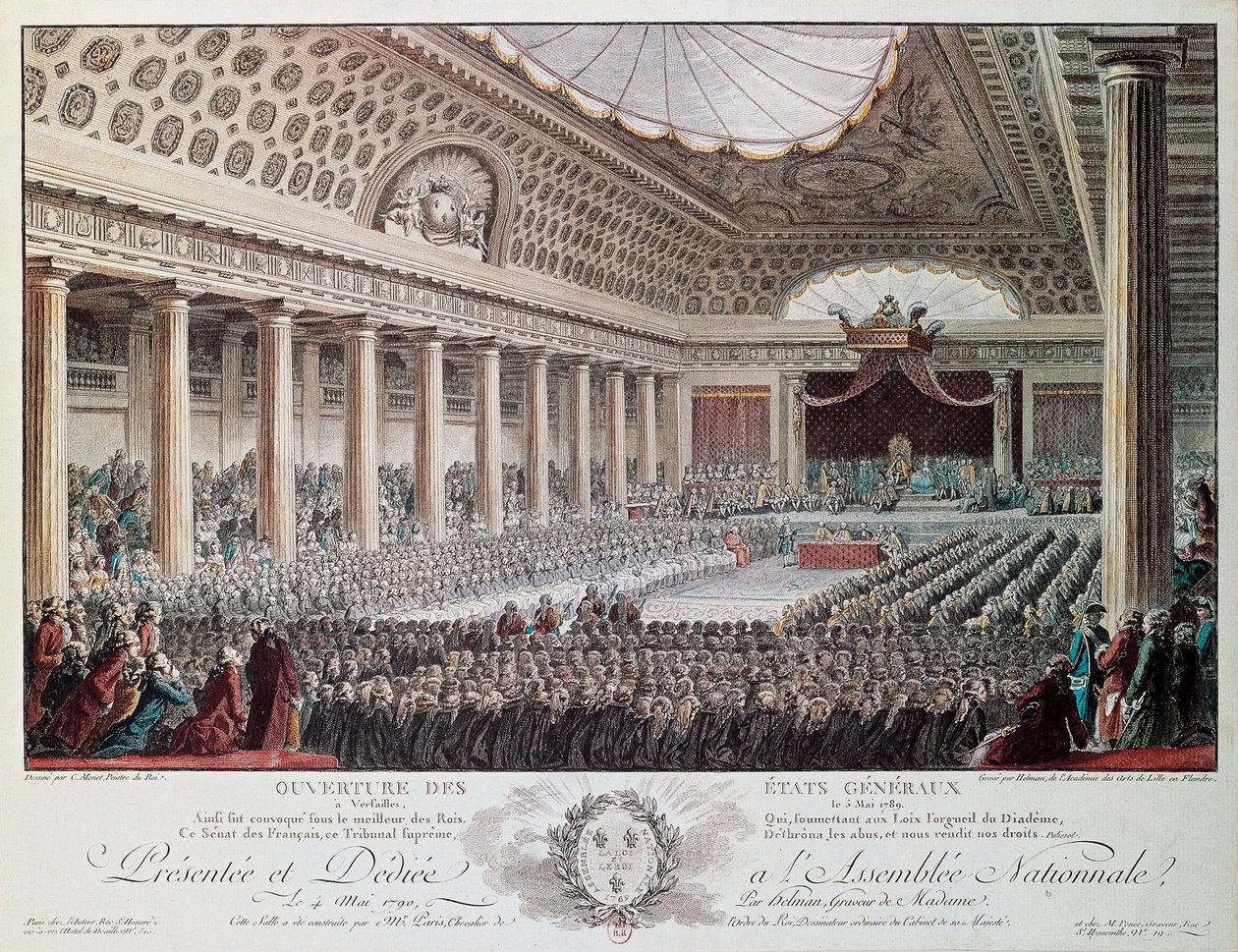 Åpning av generalstatene i Versailles i 1789, gravering av Helmann, den franske revolusjonen, Frankrike av Isidore Stanislas Helman