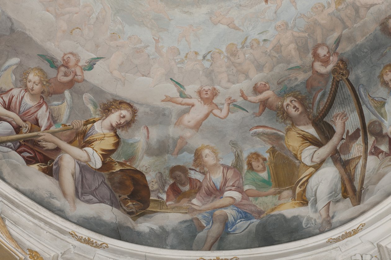 Engler, musikerengler og puttos, detalj av paradis med evig far, ca. 1623-34 (detalj av 3496185) av Isidoro Bianchi