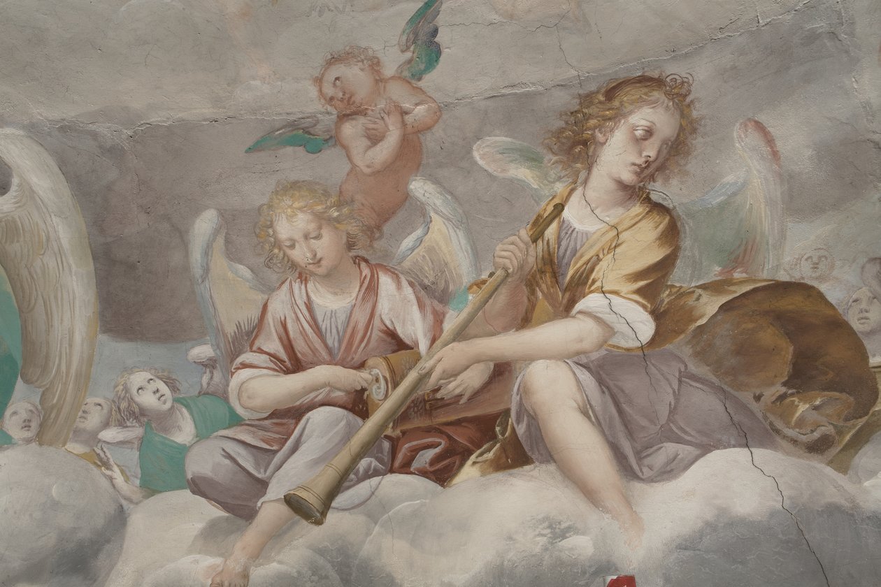 Engler, musikerengler og puttos, detalj av paradis med evig far, ca. 1623-34 (detalj av 3496185) av Isidoro Bianchi