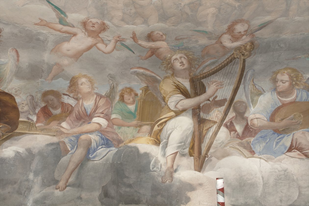 Engler, musikerengler og puttos, detalj av paradis med evig far, ca. 1623-34 (detalj av 3496185) av Isidoro Bianchi