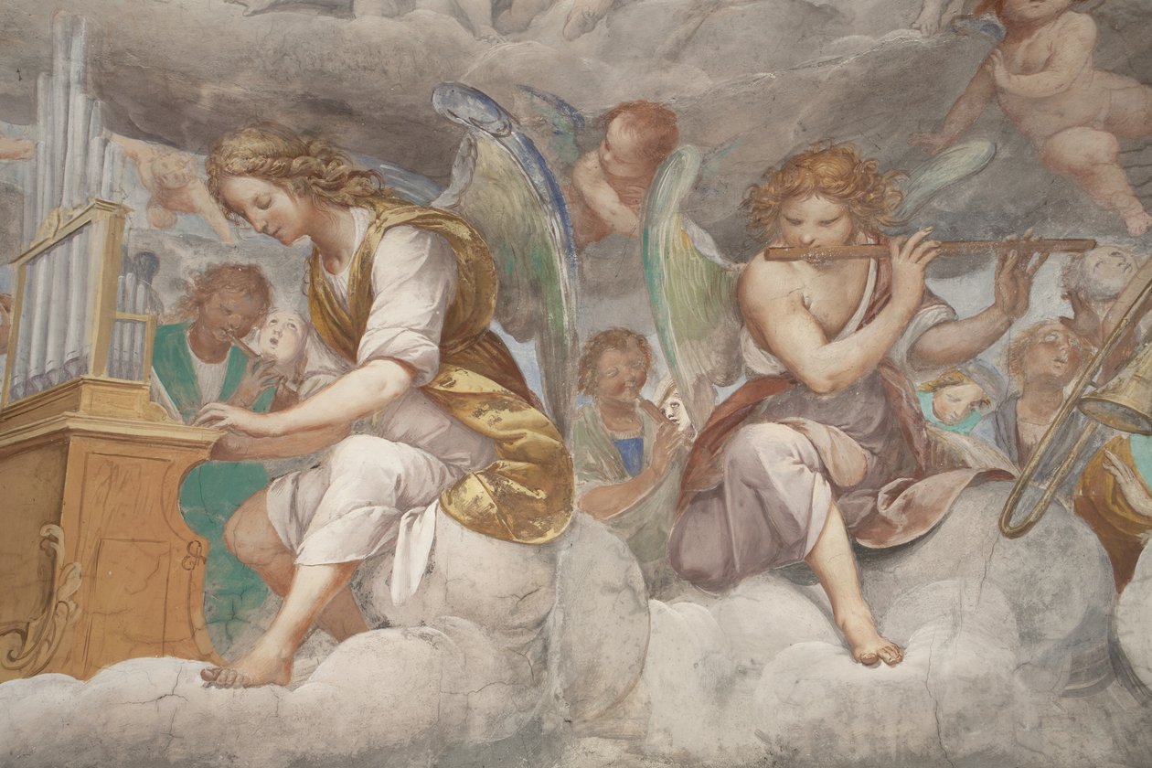Engler, musikerengler og puttos, detalj av paradis med evig far, ca. 1623-34 (detalj av 3496185) av Isidoro Bianchi