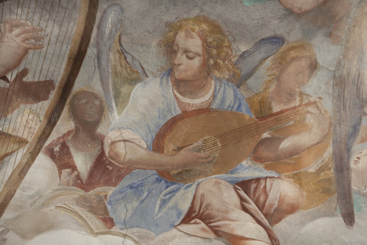 Engler, musikerengler og puttos, detalj av paradis med evig far, ca. 1623-34 (detalj av 3496185) av Isidoro Bianchi