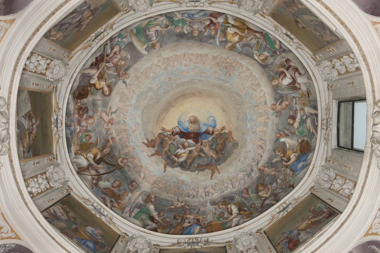 Paradis med den evige far, ca. 1623-34 (fresco) (detalj av 3496185) av Isidoro Bianchi