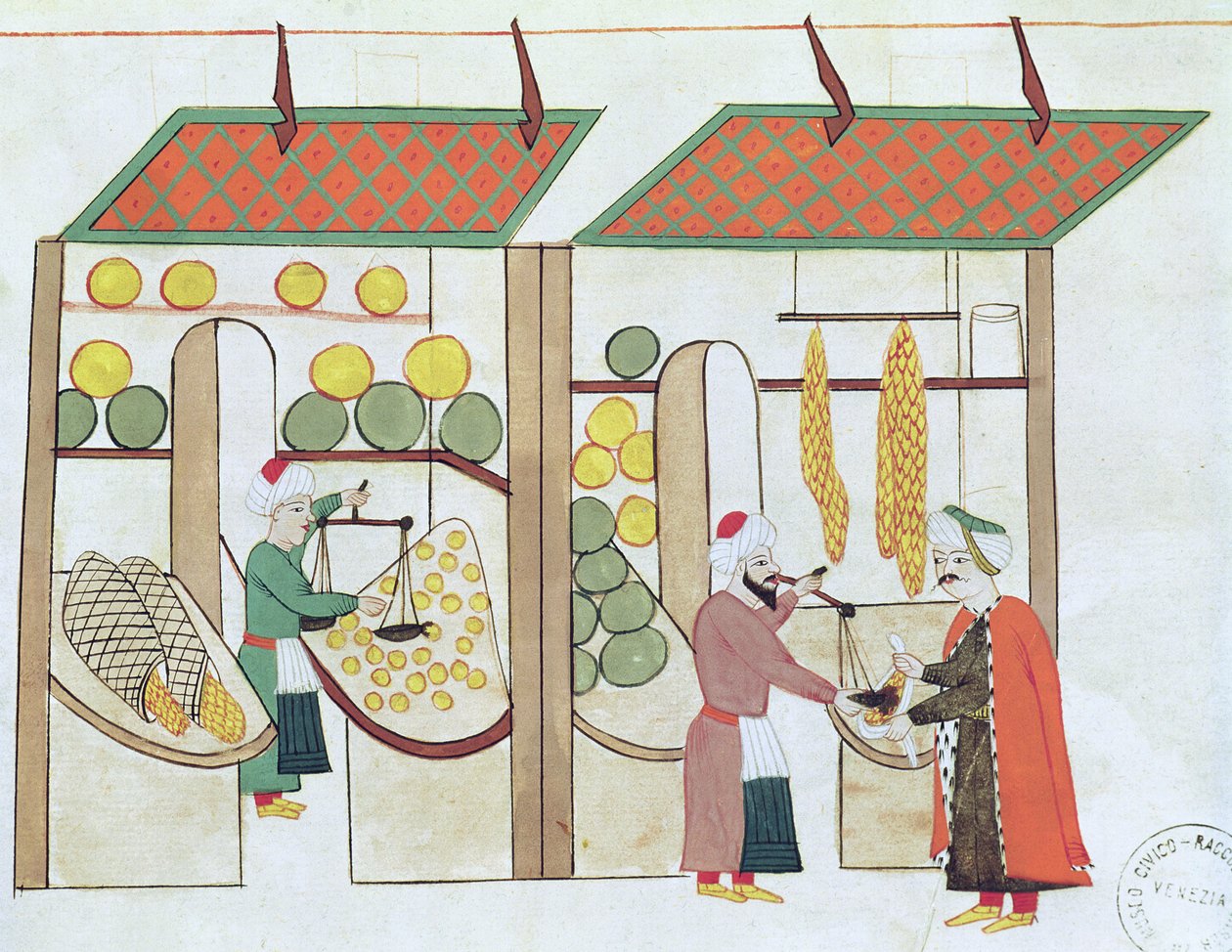 Ms.1671 To fruktbutikker, ca. 1580 av Islamic School