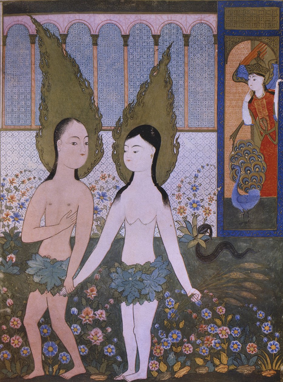Adam og Eva forvist fra paradis, fra Hadiqat al-Suada, 1610, Bagdad av Islamic School