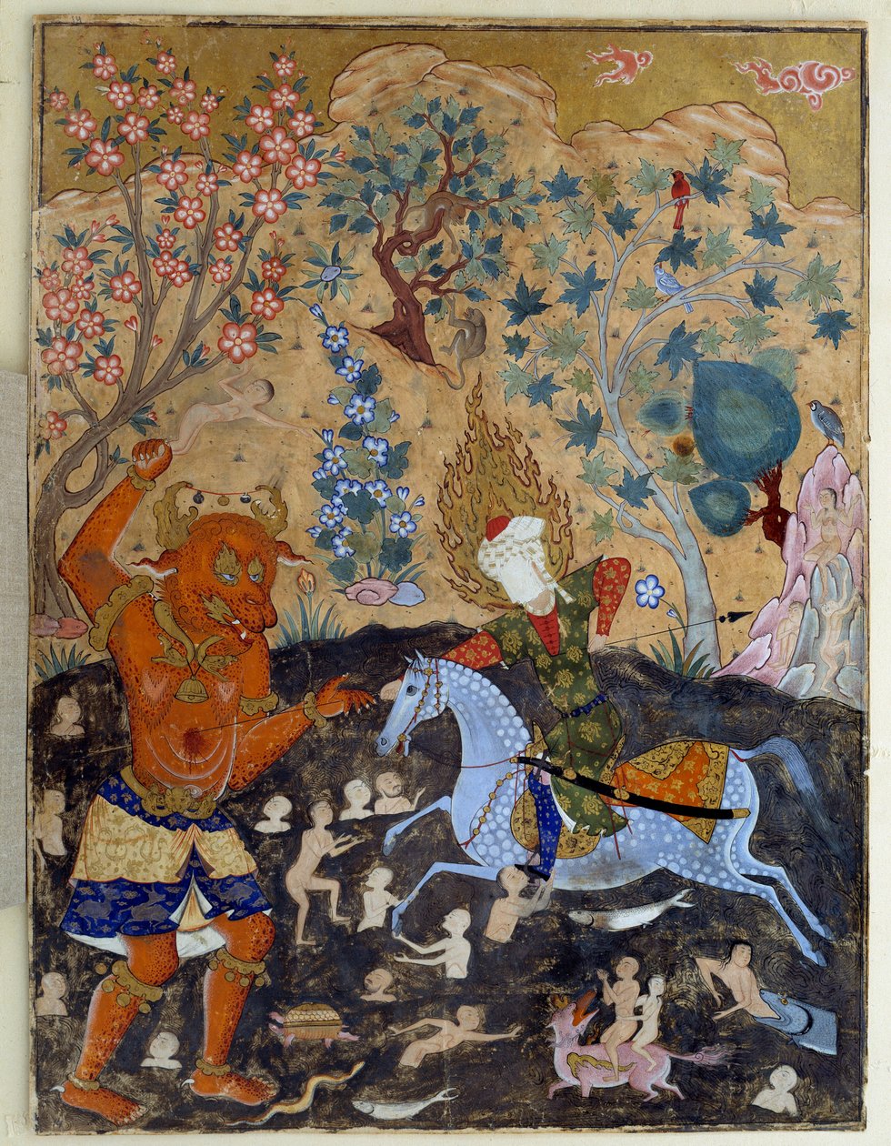 Art Islam: Page of a falnama: Iman Reza kjemper mot en Div av Islamic School