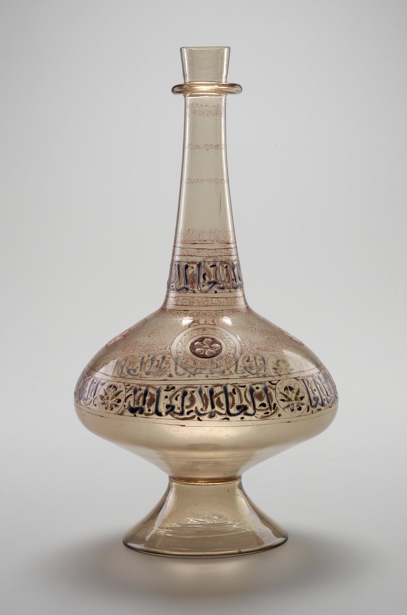 Flaske, bestilt av Dawud, Rasulid Sultan av Yemen, Mamluk-dynastiet, 12961321 (emaljert og forgylt glass) av Islamic School