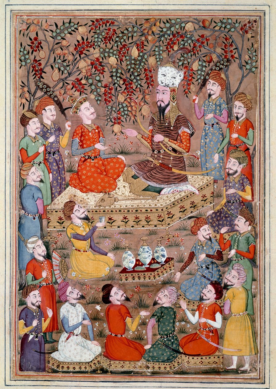 Islamsk kunst: "" Roustam ber Kei Khosraou om Gourguins nåde"" Persisk miniatyr fra et manuskript av det episke diktet "" Shahnameh"" (Shah Nama, Shahnama) (Kongenes bok) av Ferdowsi (Firdawsi eller Ferdawsi, eller Firdousi, ca. 940 - rundt 1020) (ms. 607) av Islamic School