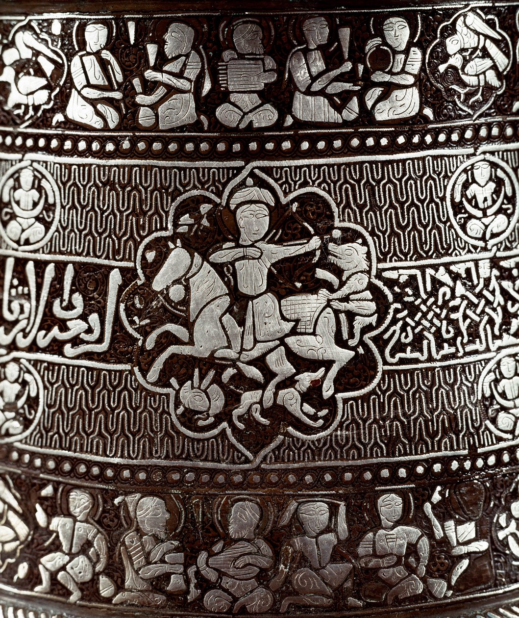 Islamsk kunst: Sølv- og kobberlysestake fra 1200-tallet. En rytter med bue er representert på objektet. Kairo, museum for islamsk kunst av Islamic School