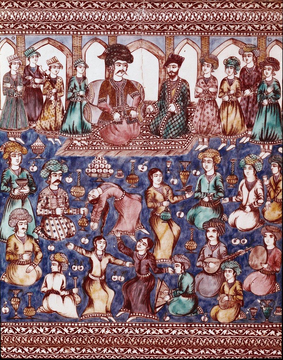 Islamsk kunst: musikere og dansere ved domstolen i Nasser-al-Din (Nasser al-Din eller Nasser al-Din, men også Nassereddin eller Nassiruddin av Islamic School