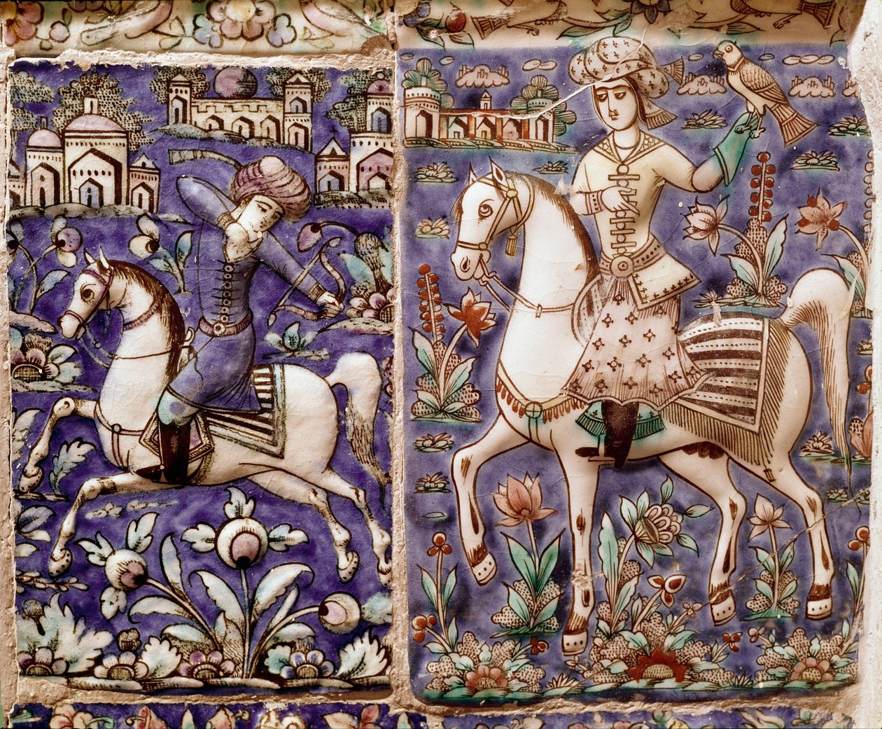 Islamsk kunst: falkejakt. Keramikk av Isfahan eller Isfahan i Iran av Islamic School