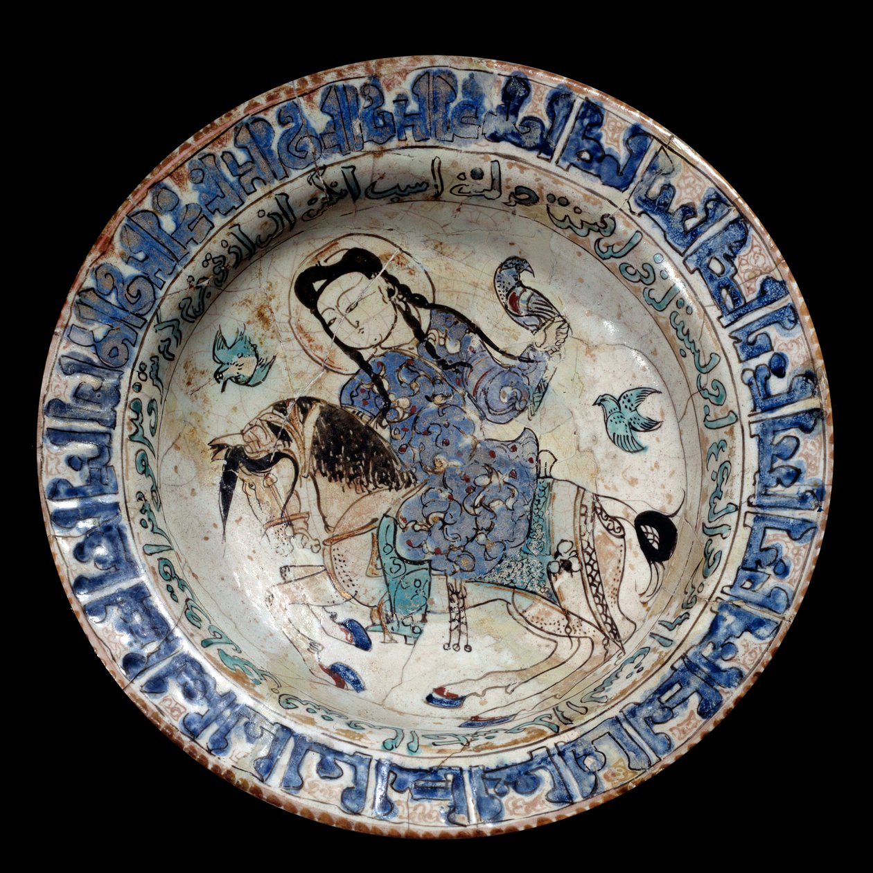 Islamsk kunst: falkonerrytterfat i keramikk. Begynnelsen av 1200-tallet. Fra Iran. Paris, Louvre-museet av Islamic School