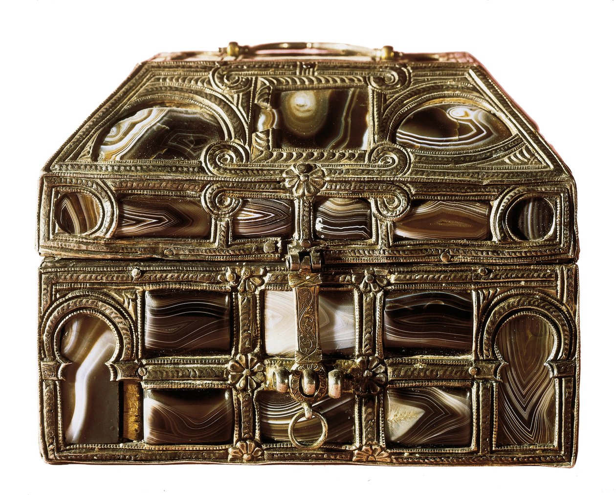 Mosarabisk kunst: agatboks laget av tre, agat og sølv. 1000-tallet Fra Real Colegiata av San Isidoro. Leon. Arkeologisk museum i Madrid, Spania av Islamic School