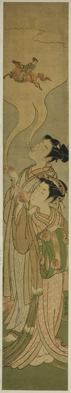 Par som tryller fram en hest og rytter (parodi på Tekkai [kinesisk: Li Tieguai] og Chokaro [kinesisk: Zhang Guo Lao]) av Isoda Koryusai