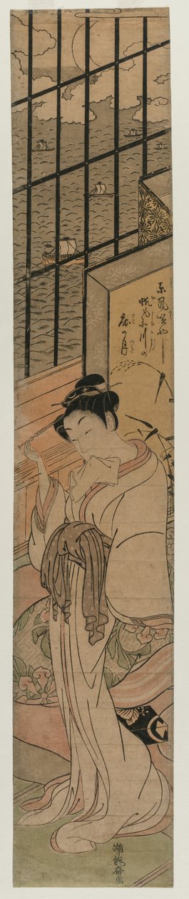 Courtesane i et rom med utsikt over Edo Bay, ca. 1770. av Isoda Koryusai