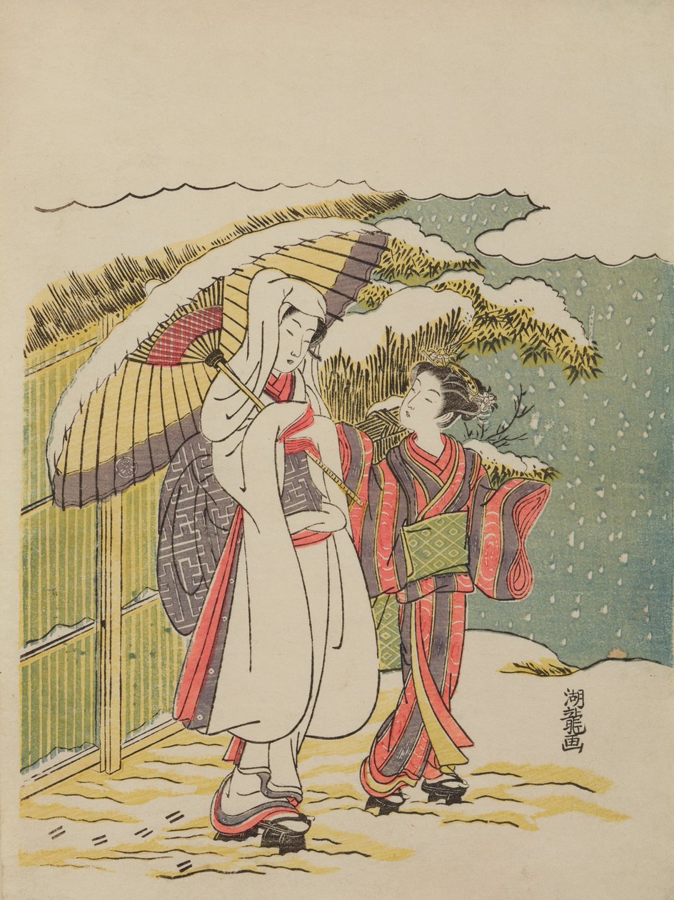 Jente i hvit drakt av Isoda Koryusai