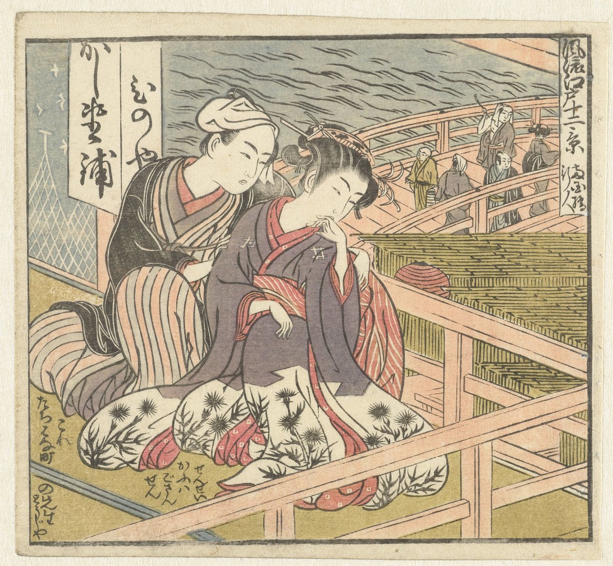 Kjærlighetspar på verandaen Twelve Views of Sophisticated Edo (serietittel) Furyu Edo junikei (serietittel på objekt) av Isoda Koryusai