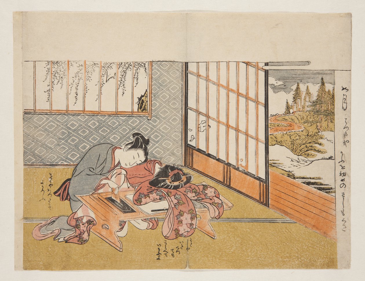 Prosperous Flowers of the Elegant Twelve Months (Furyu juniki no eiga) (farget treblokktrykk) av Isoda Koryusai