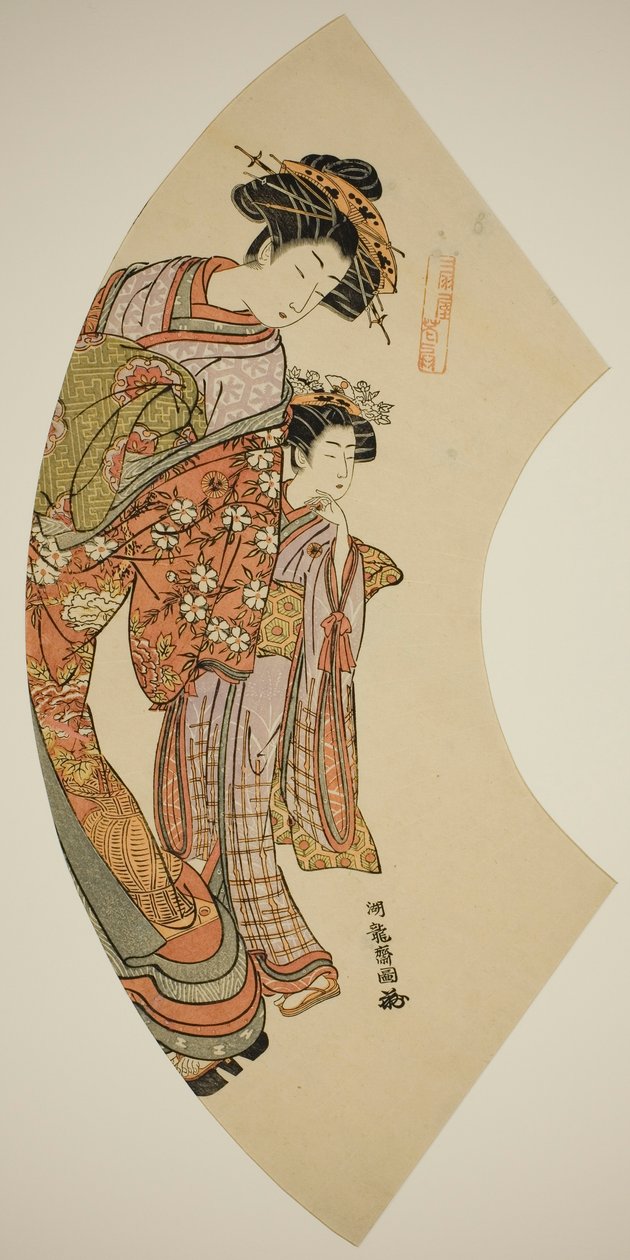 Kurtisanen Hanaogi fra Ogiya og hennes ledsager, fra serien "Fans of the East (Azuma ogi)" av Isoda Koryusai