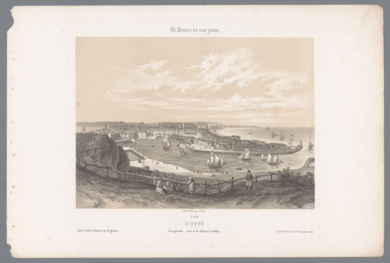Utsikt over Dieppe fra klippen ved Pollet Dieppe. Vue générale, prize de la falaise du Pollet (tittel på objekt) Contemporary France (serietittel) La France de nos jours (serietittel på objekt) av Isodore Laurent Deroy