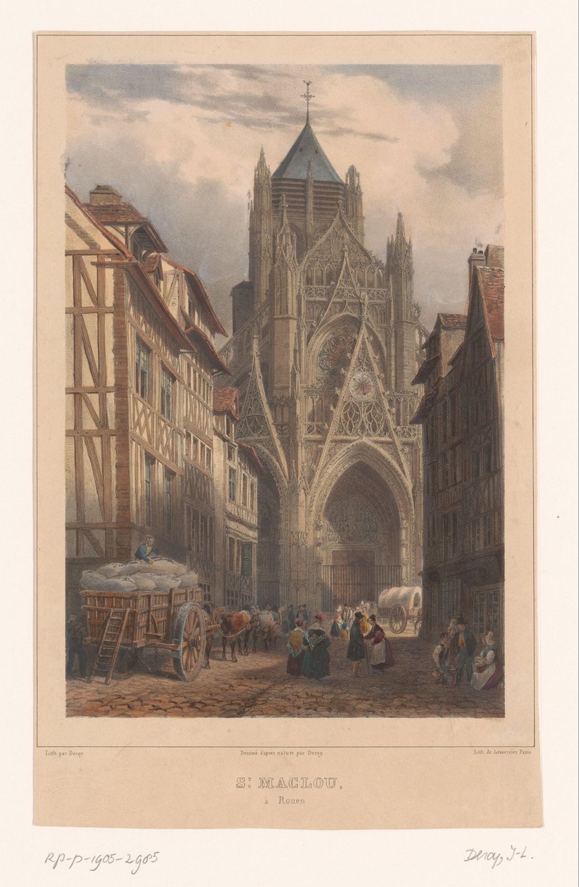 Utsikt over kirken Saint-Maclou i Rouen St. Maclou à Rouen (tittel på objekt) Ansikter i Frankrike (serietittel) La France (serietittel) av Isodore Laurent Deroy