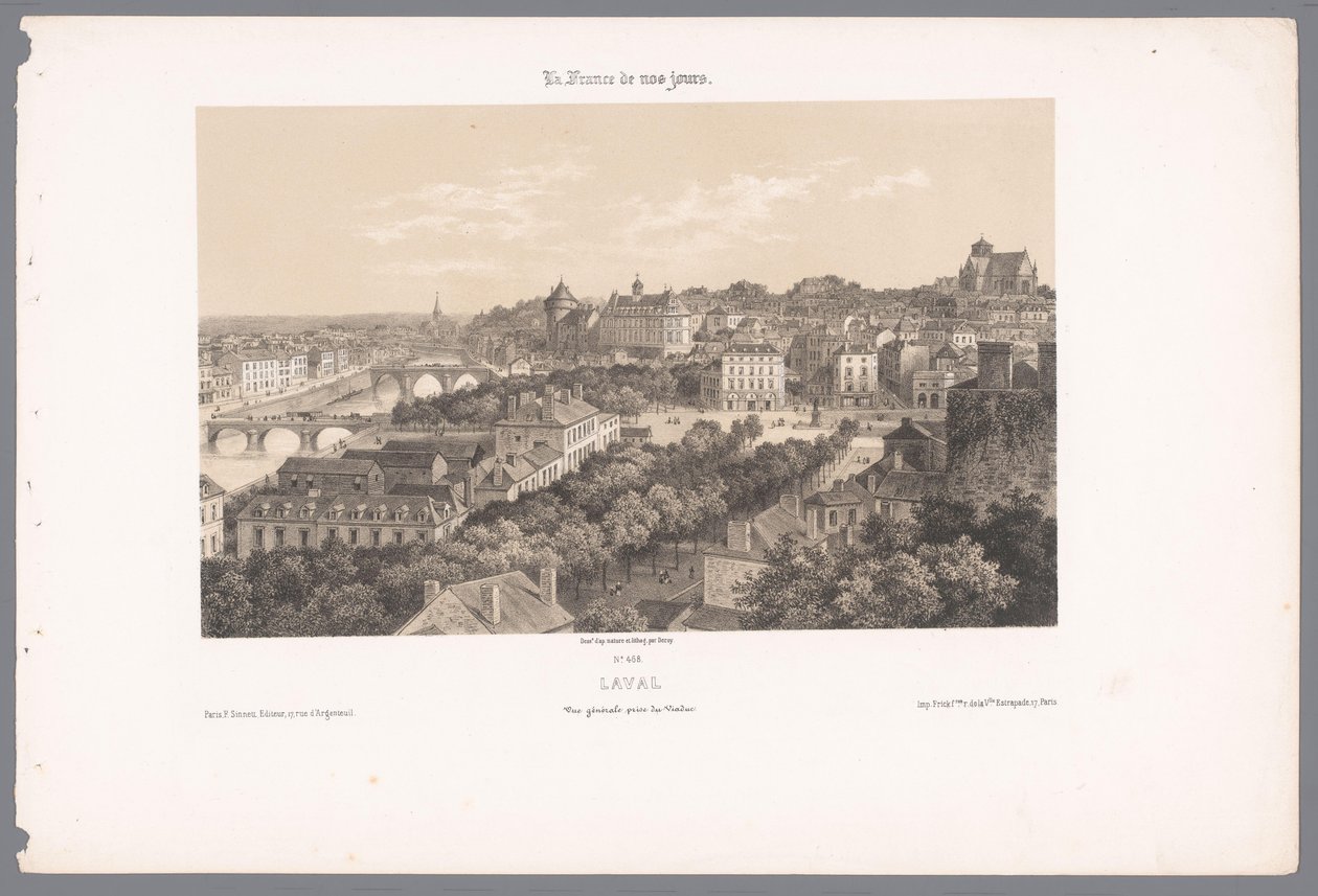 Utsikt over Laval fra viadukten lava. Vue générale prize du Viaduc (tittel på objekt) Contemporary France (serietittel) La France de nos jours (serietittel på objekt) av Isodore Laurent Deroy