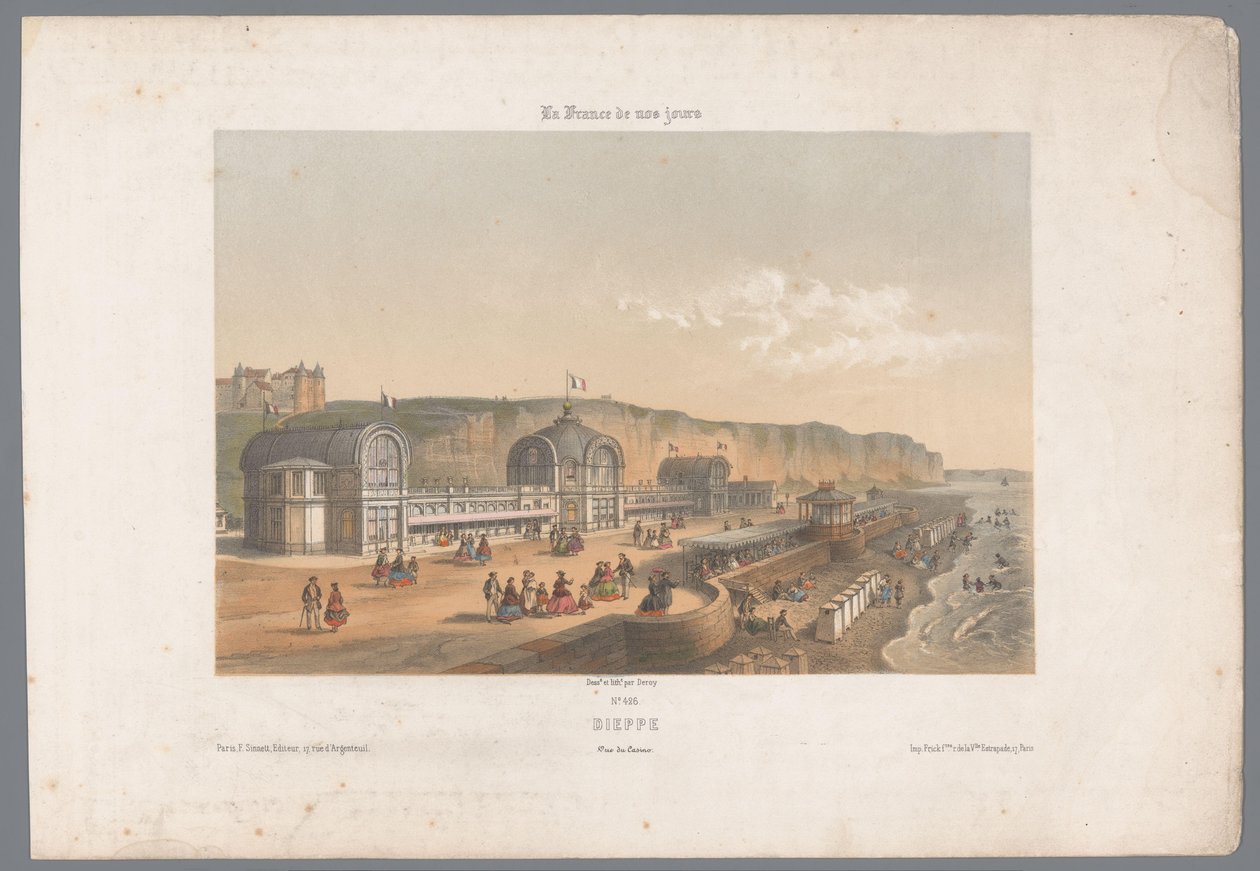 Utsikt over kasinoet Dieppe Dieppe. Vue de Casino (tittel på objekt) Contemporary France (serietittel) La France de nos jours (serietittel på objekt) av Isodore Laurent Deroy