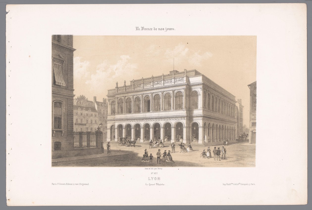 Utsikt over operahuset i Lyon Lyons. Le Grand Theatre (tittel på objekt) Contemporary France (serietittel) La France de nos jours (serietittel på objekt) av Isodore Laurent Deroy