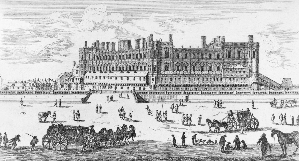 Utsikt over Chateau de Saint-Germain-en-Laye, 1658 (gravering) (bw-bilde) av Israël Silvestre the Younger