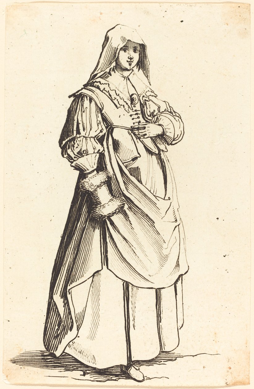 Bourgeoise med muff, mot høyre av Israel Henriet after Jacques Callot