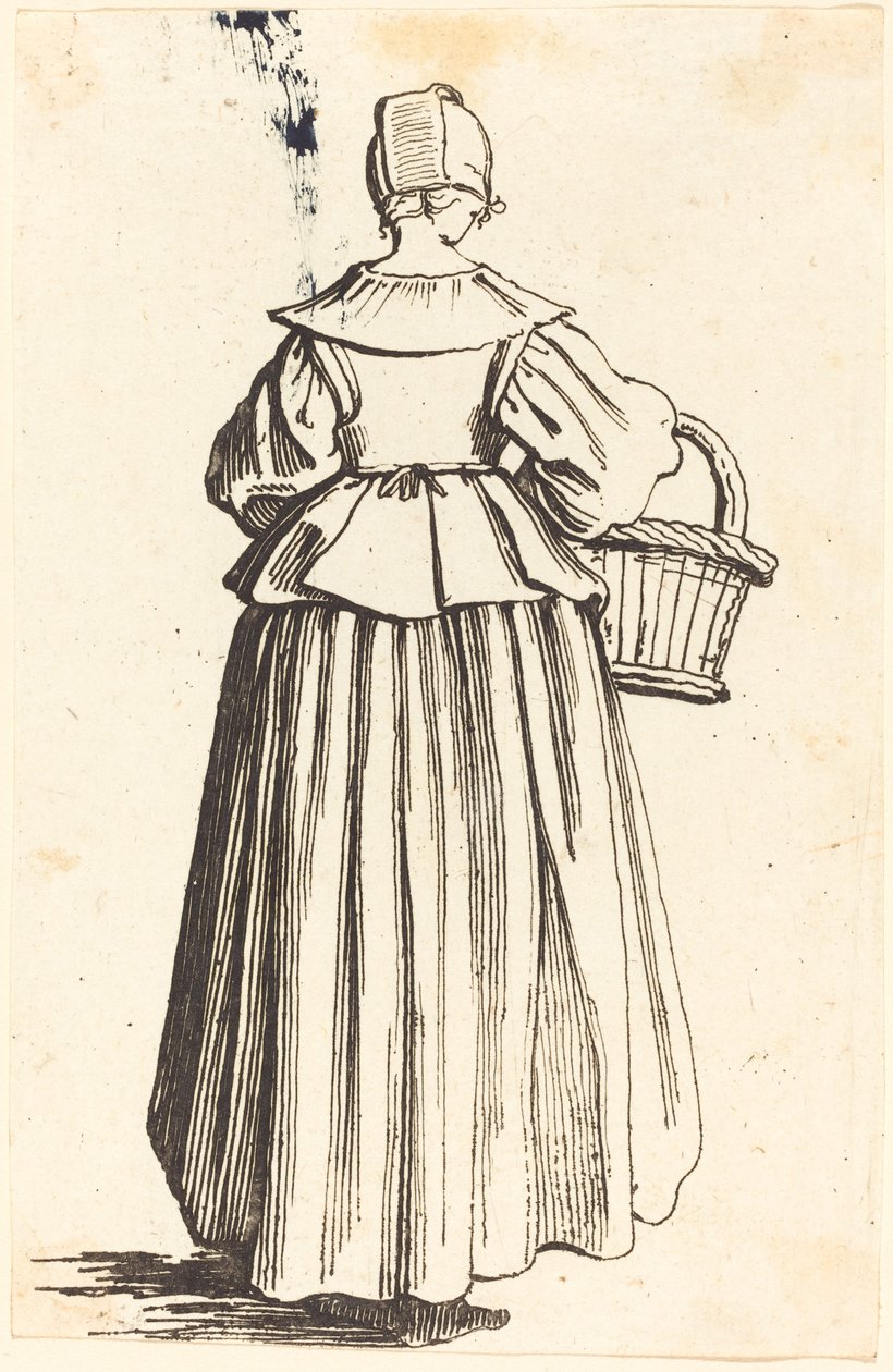 Bondekvinne med kurv, sett bakfra av Israel Henriet after Jacques Callot