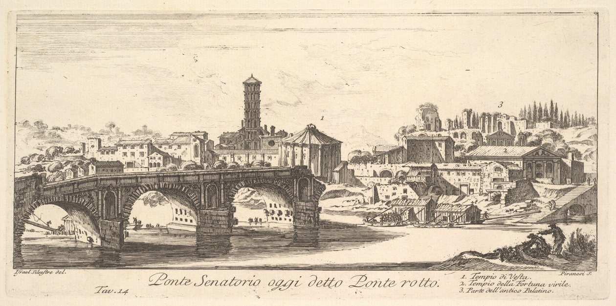 Senatorisk bro, i dag kalt Ponte Rotto (Broken Bridge), ca. 1748 (gravering) av Israël Silvestre