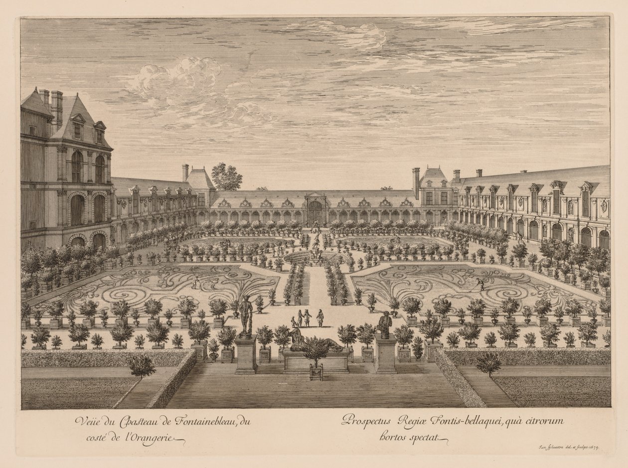 Utsikt over Château de Fontainebleau, fra oransjeriet av Israël Silvestre